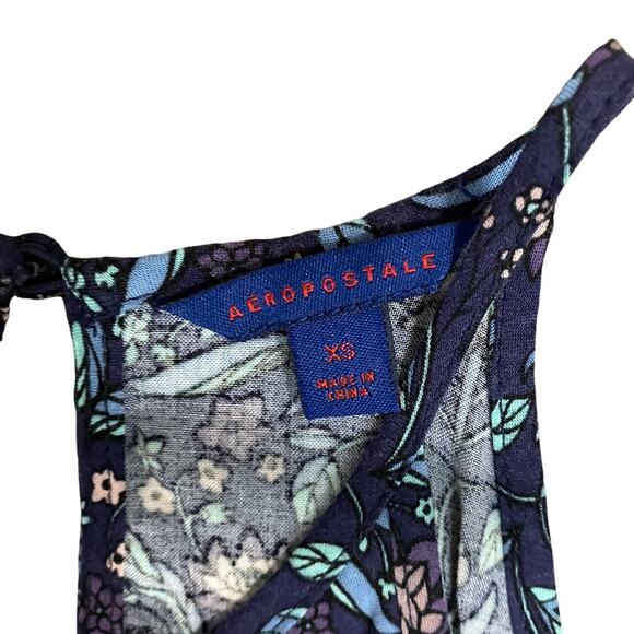 Aeropostale Blue Floral Jumpsuit with Elastic Waist XS - Picture 4 of 6